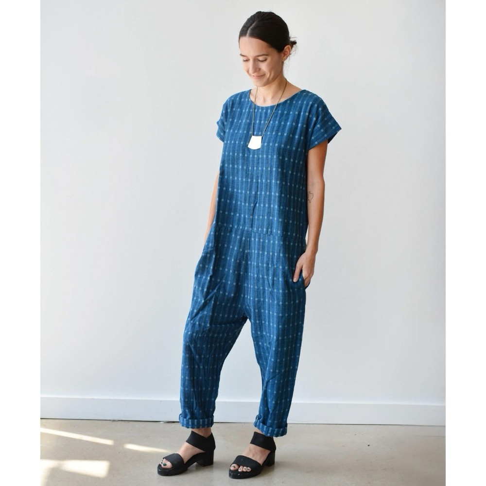 Ace & Jig Onesie Jumpsuit (Sz L) Turnaround Drop Crotch Tapered Crop Union Blue